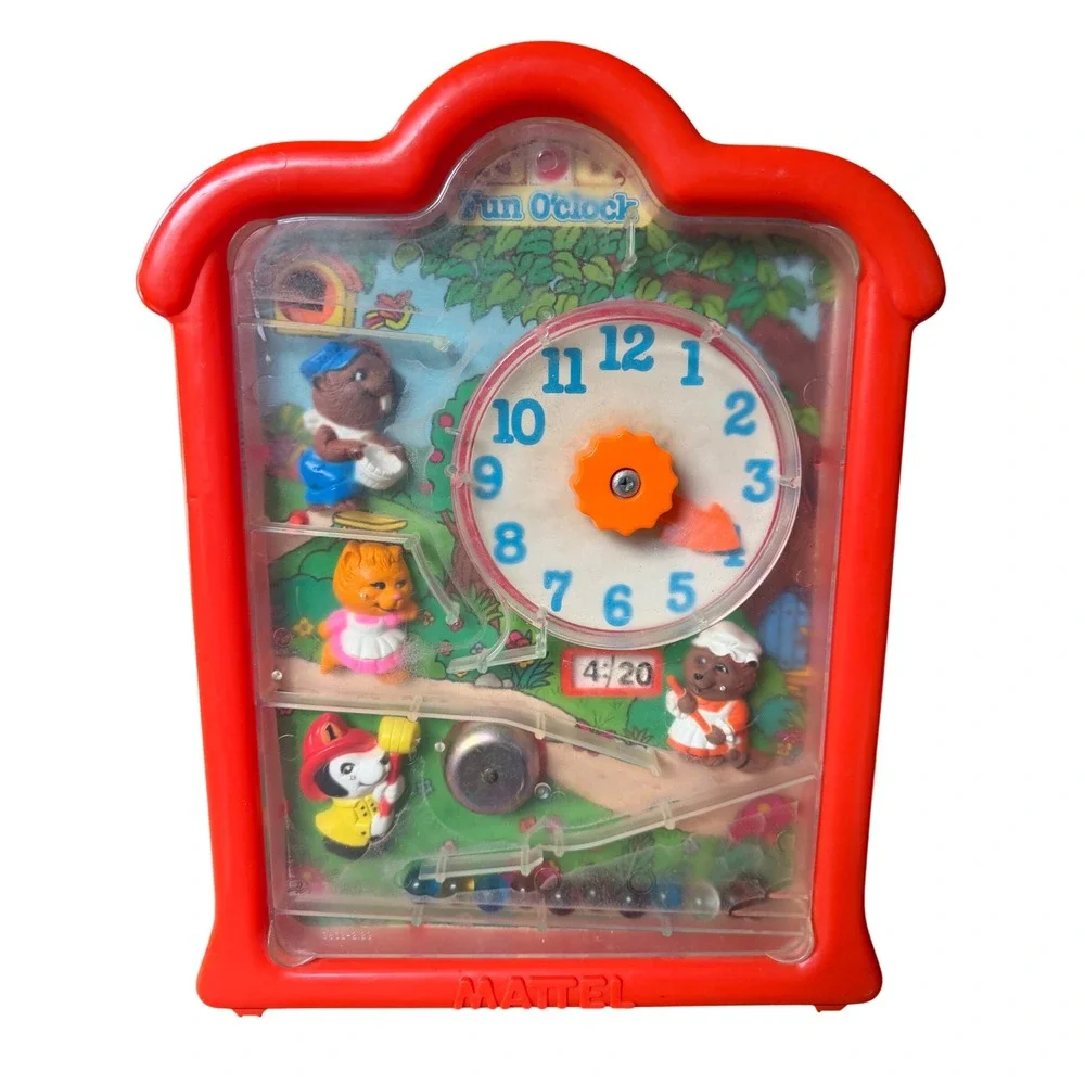 Vintage Mattel Fun Oclock Learning Toy Clock Marble Run Red 9832-2129 1980s